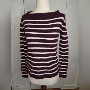 H&M Women's Burgundy and White Striped Sweater